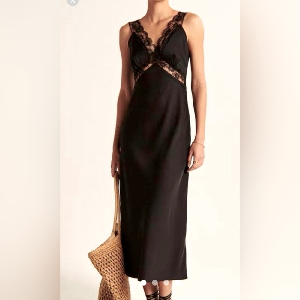 Abercrombie Black Lace Maxi Dress with Slit SZ S